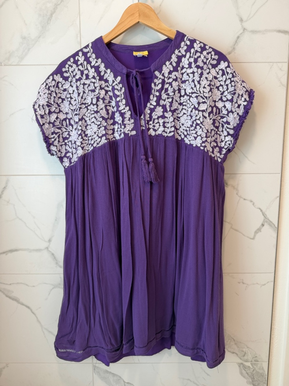 J. Marie Purple Embroidered Tassel Tunic Top